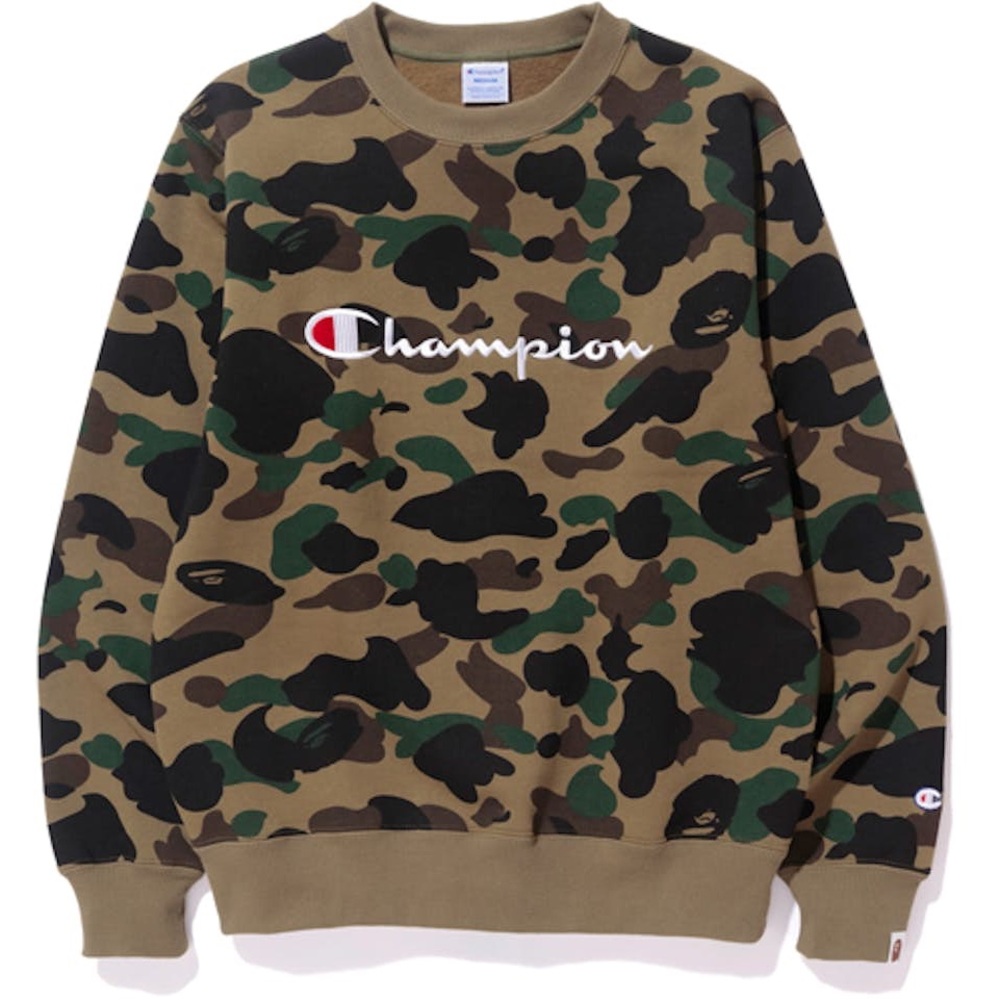 BAPE x Champion Men's Green Camouflage Crewneck Sweater